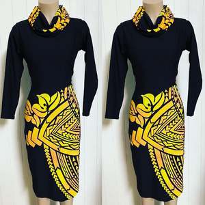BODYCON TURTLENECK - Black/Yellow/Blue