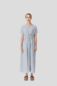 Dresses: Pol Bay Dress - Blue/Choc Stripe