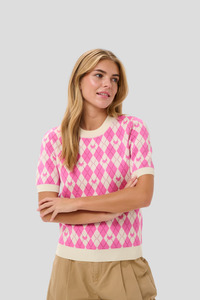 Saint Tropez: Saint Tropez Pamilla S/S Top - Pink Argyle Hearts
