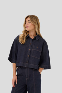 Saint Tropez: Saint Tropez Posey Shirt - Dark Blue Denim