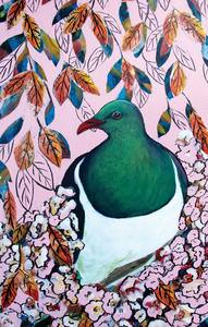 Black And White Prints: Kereru in Cherry Blossom