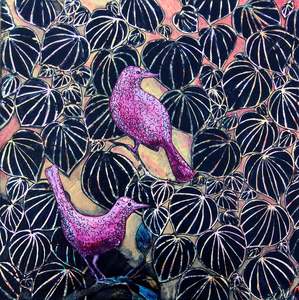 Original Artworks: Original Painting - Blackbirds and Kawakawa