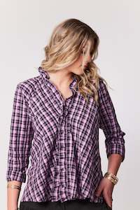 Shirts Blouses: Lilac Black seersucker Blouse  - SAMPLE SALE