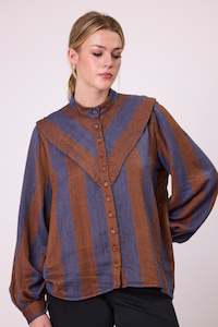 Muse Blouse - Cinnamon denim stripe