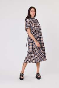 Home Page Clothing Designers New Zealand Libertine The Label: Wilder Dress | Indigo Dusk plaid