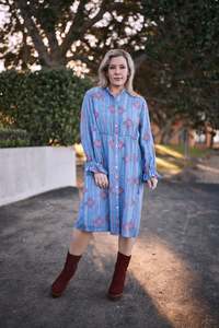 Home Page Clothing Designers New Zealand Libertine The Label: Oasis Dress | Heritage stitch blue