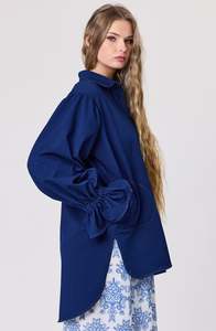 Home Page Clothing Designers New Zealand Libertine The Label: Dutton Blouse shacket - Denim knit