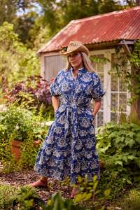 Dresses: Holiday Dress | Indigo embroidery