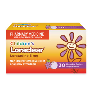 Medicines Allergy Hayfever: Loraclear Children's Chewable Tablets 5mg Grape Flavour 30pk