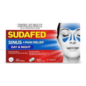 Sudafed Sinus Pain Relief Day &Night PSE 24 Tablets