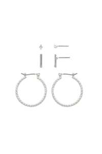 EarSense Silver Cluster/Bar/Hoop Trio