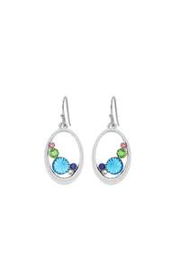 Clearance 1: EarSense F368 Silver Swarovski Multi Colour Crystal Oval Drops on a French Hook