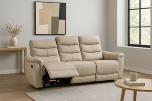 Lisbon 3 Seater Leather Electric Recliner Sofa - Beige