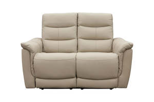 Sofas: Lisbon 2 Seater Leather Electric Recliner Sofa - Beige
