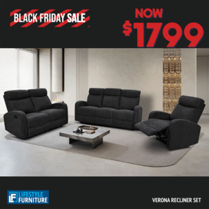 Verona Black 3 Piece Recliner Lounge Suite