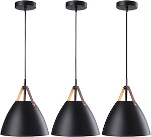 Feature Promotion: Modern Strapped Metal Cone Shaped with Leather Pendant Light BLACK PL05B