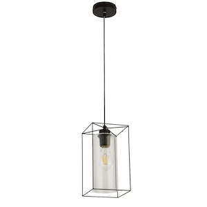 Black frame with clear glass cylinder shape pendant light PL0018B