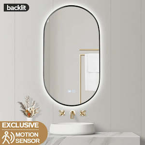 Backlit Gunmetal Grey Frame Oval Led Mirror OBLED5090GMG-S