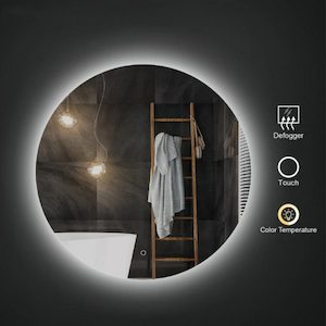 Led Mirrors: 700x700mm Round LED Mirror with Demister Backlit Touch Switch 3 Colours Lighting Frameless