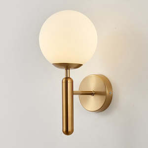 Decor Wall Light: Brushed Gold Wall light with Global Glass  GX-W129G