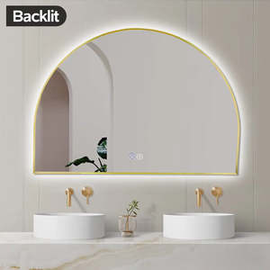 Backlit Gunmetal/Brushed Yellow Gold Arched LED Wall Mirror 1200*850mm