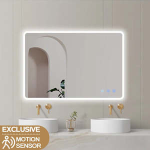Led Mirrors: 900*750 Rectangle LED Mirror with Motion Sensor And Demister Touch Switch 3 Colours Lighting