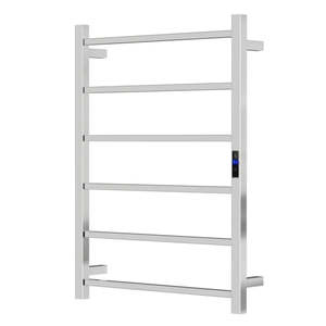 Heated Tower Rail: Silver/Black 6-Bar Square Stainless Steel Heated Towel Rail, 400Wx800Hx110D Timer & Temp Control