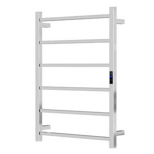 Heated Tower Rail: Silver/Black/Gun Metal 6-Bar Square Stainless Steel Heated Towel Rail, 600Wx800Hx110D Timer & Temp Control