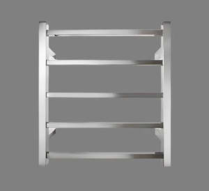 Silver/Black 5-Bar Square Stainless Steel Polished Heated Towel Rail, 400Wx600Hx120D 50W