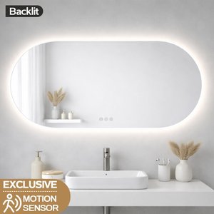 Led Mirrors: 1500x750mm Backlit Led Mirror Oblong Racetrack Motion Sensor Demister Touch Sensor Switch