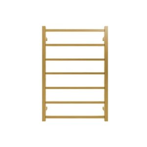 Heated Tower Rail: 750Hx500Wx120D mm Square Brushed Yellow Gold Heated Towel Rail 7 Bars