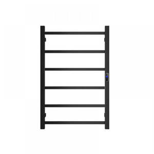 Heated Tower Rail: 800Hx400Wx110D mm Square Matte Black Heated Towel Rail With Timer 6 Bars