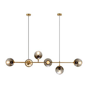 Island Bar Light: Unique Stylish Brushed Golden Pendant light with 6 Smoky Glass Ball UQ0206YG