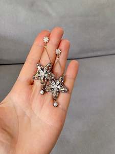 Star Motif Crystal Drop Earrings