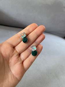 Swarovski: Swarovski AB Cube & Emerald Drop Earrings