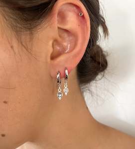 Crystal Earrings: Rainbow Moonstone Huggies Silver