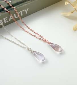 All Available Crystal Jewellery: Pink Amethyst Drop - 16 inch