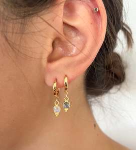 Crystal Earrings: Labradorite Huggies Gold