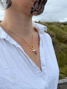 Gold Necklaces: Amethyst  + Pearl Charm Necklace