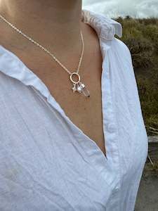 Silver Necklaces: Clear Quartz + Pearl Charm Necklace