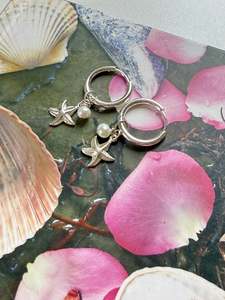 Crystal Earrings: Star + Pearl Huggies Silver