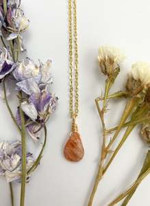 Gold Necklaces: Sunstone Drop Gold - 16 inch