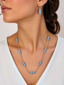 Products: Sky Serenity – Blue Bead & Gold Chain Set ✨