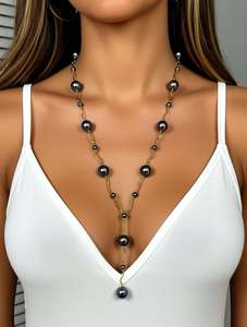 Products: Midnight Luxe – Grey Shell Pearl Lariat Necklace ✨