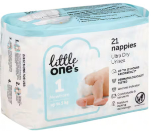 Little Ones Nappies S1 Newborn up to 5kg 21pk