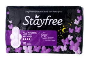 Convenience: Stayfree All Nights Extra Long Pads 10pk