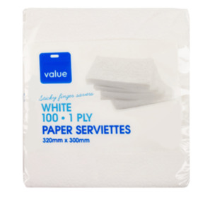 Convenience: Value White Serviettes 100pk