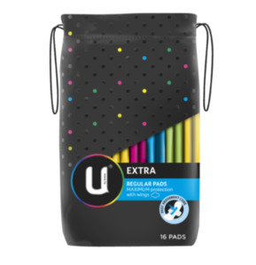 U By Kotex Extra Regular Pads With Wings 16pk