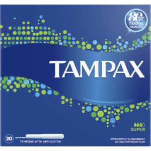 Tampax Super Plastic Applicator Tampons 20pk