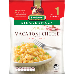 San Remo La Pasta Single Snack Macaroni Cheese Pasta & Sauce 80g